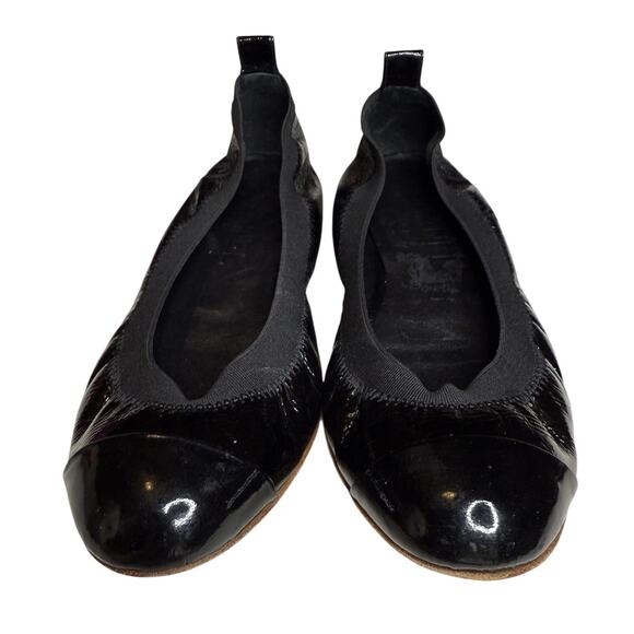 Chanel Black Patent Leather Ballet Flats – Size 36 – Cap Toe with CC Logo - Picture 3 of 8